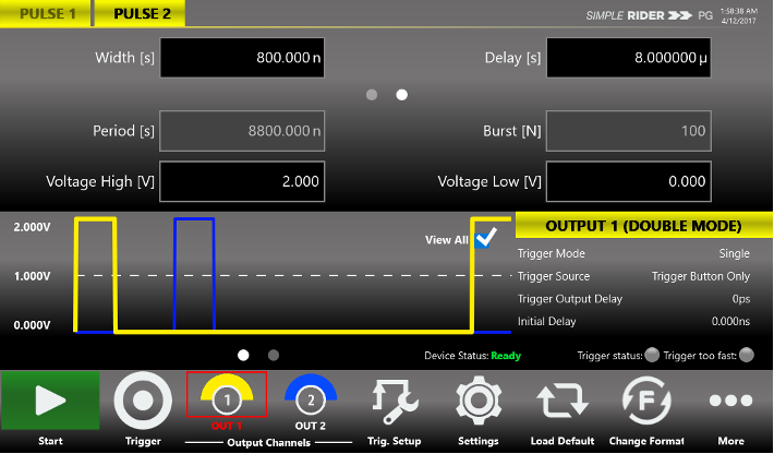 Pulse Rider interface waiting for trigger-in signal