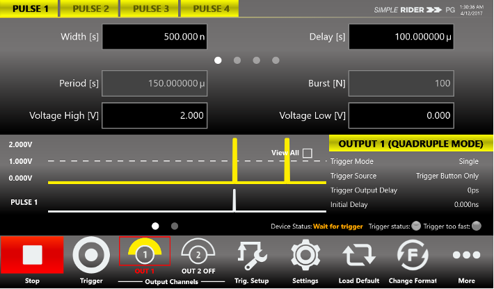 Pulse Rider interface waiting with quadruple pulse setting