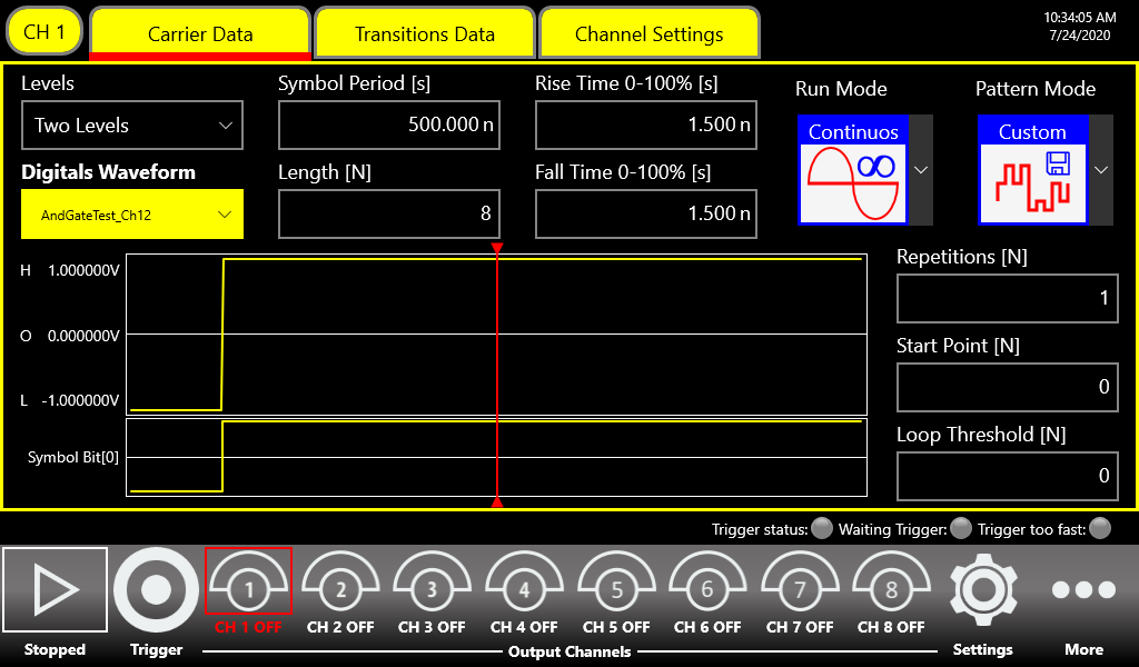Pulse Pattern Generator User Interface - Custom Pattern -
