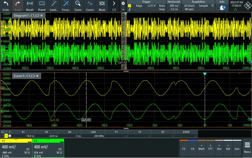 16QAM IF Signal – Oscilloscope Rohde&Schwarz RTP164 -